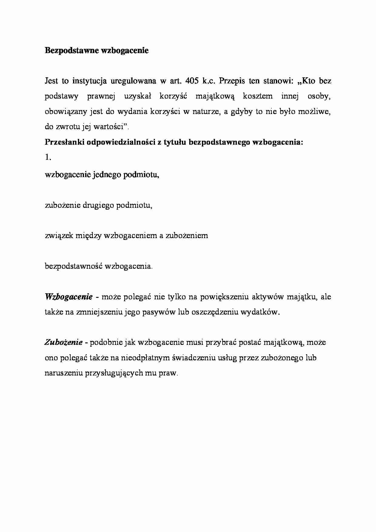 Bezpodstawne wzbogacnie - strona 1