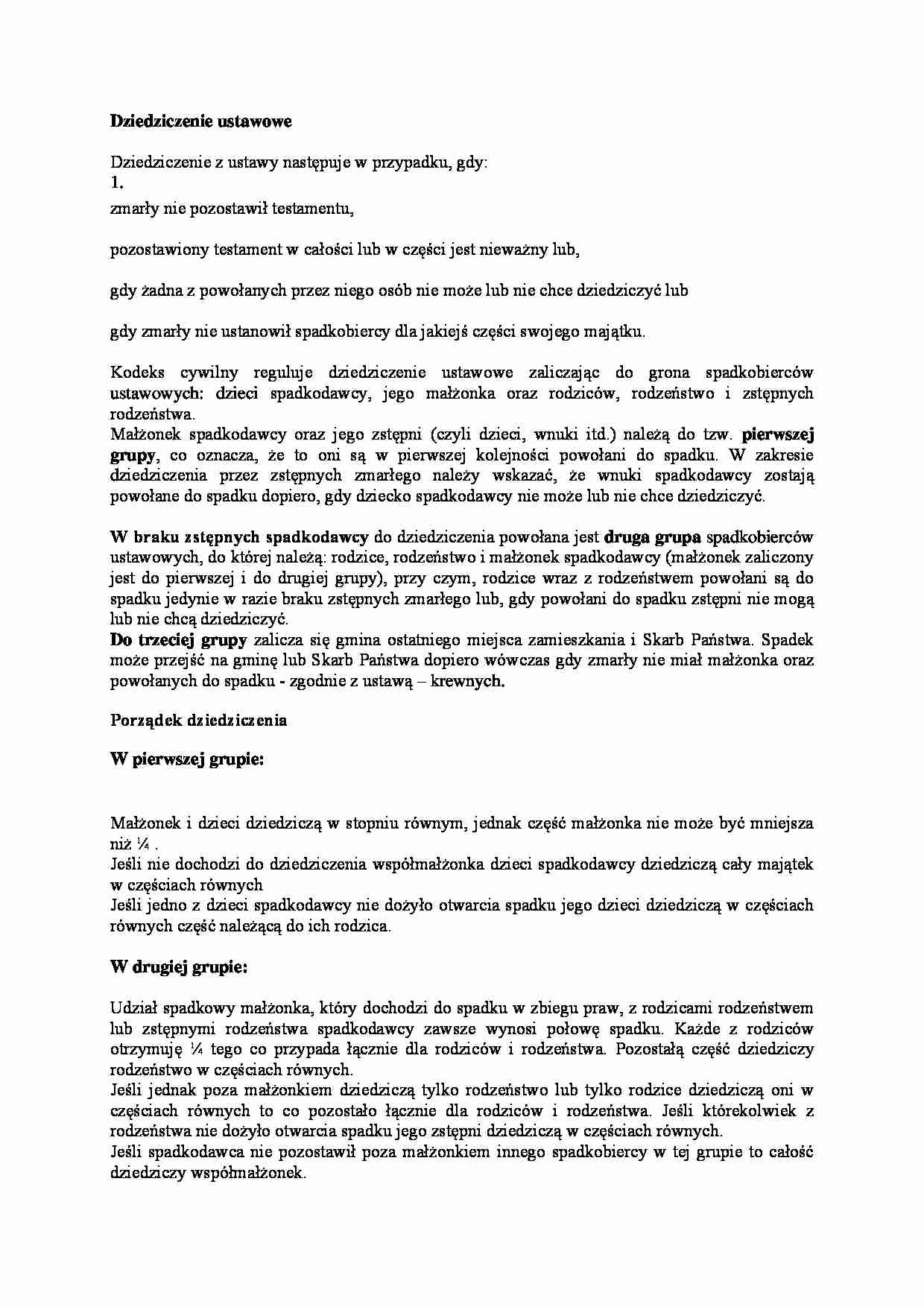 Dziedziczenie ustawowe - Porządek dziedziczenia  - strona 1