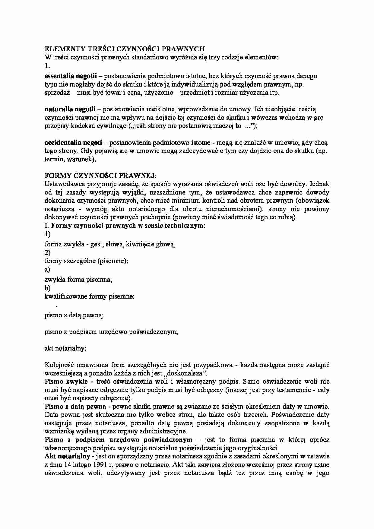 Formy i elementy treści czynności prawnych - strona 1