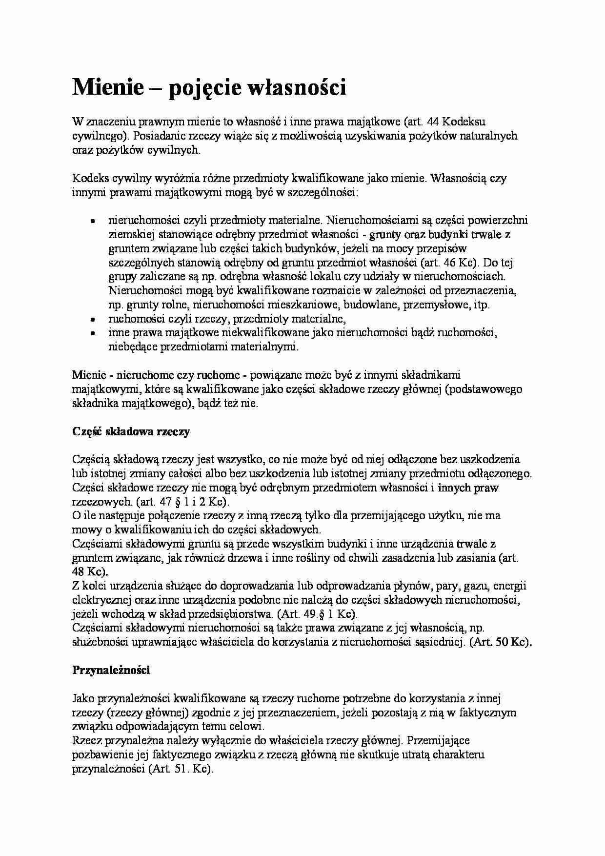 Mienie - pojęcie własności - strona 1