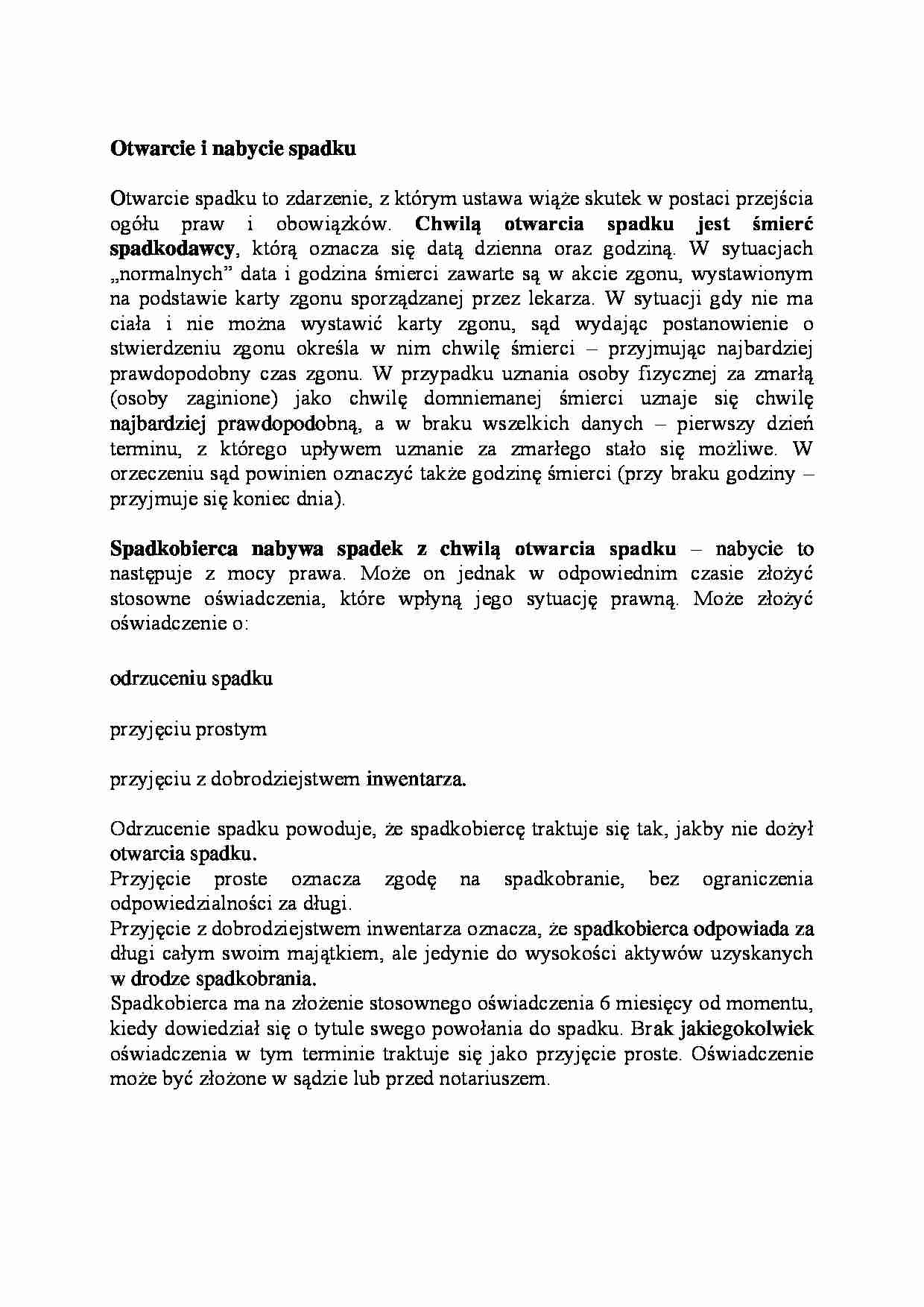 Otwarcie i nabycie spadku - strona 1