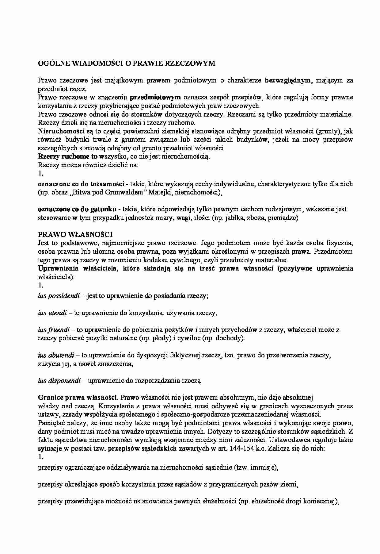 Prawo własności jako podstawowe prawo rzeczowe - strona 1