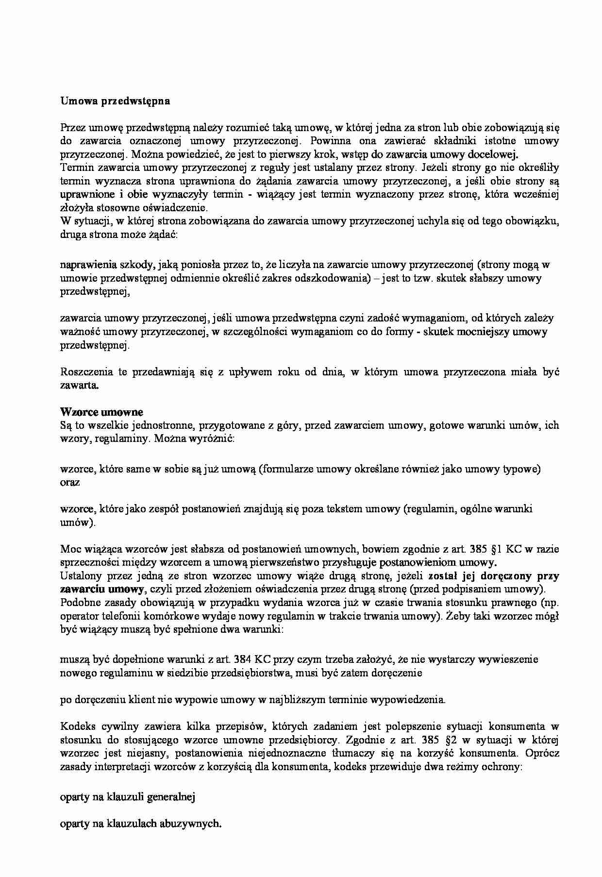 Umowa przedwstępna i wzorce umowne - strona 1