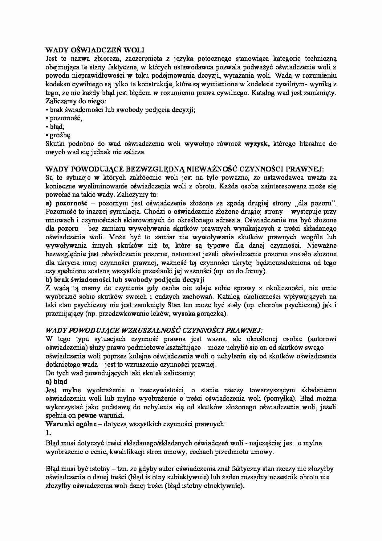 Wady oświadczenia woli - strona 1