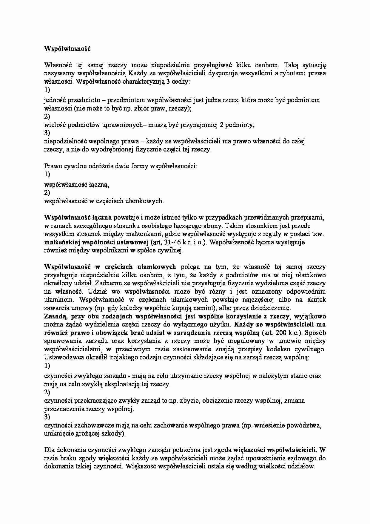 Współwłasność - rodzaje i omówienie - strona 1