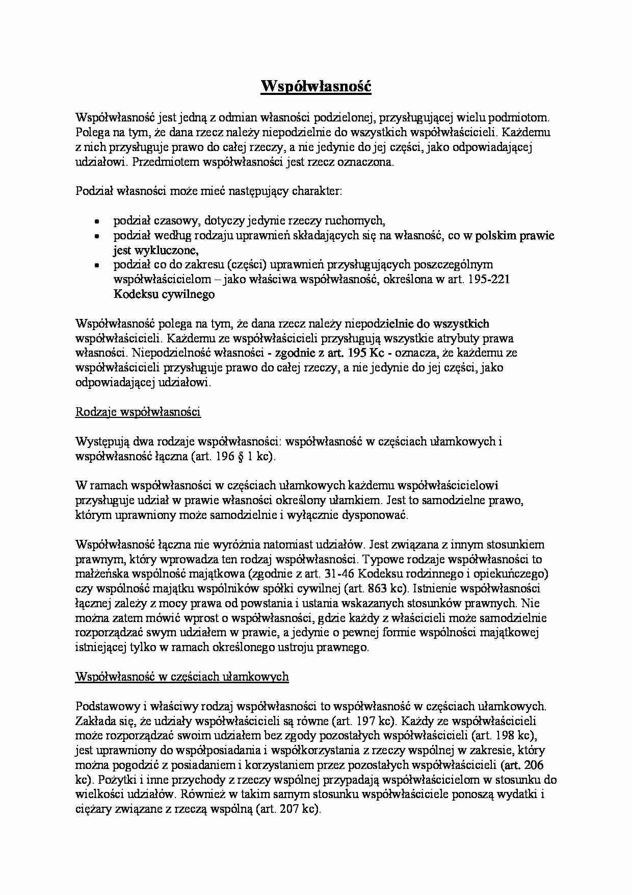 Współwłasność - pojęcie w prawie - strona 1