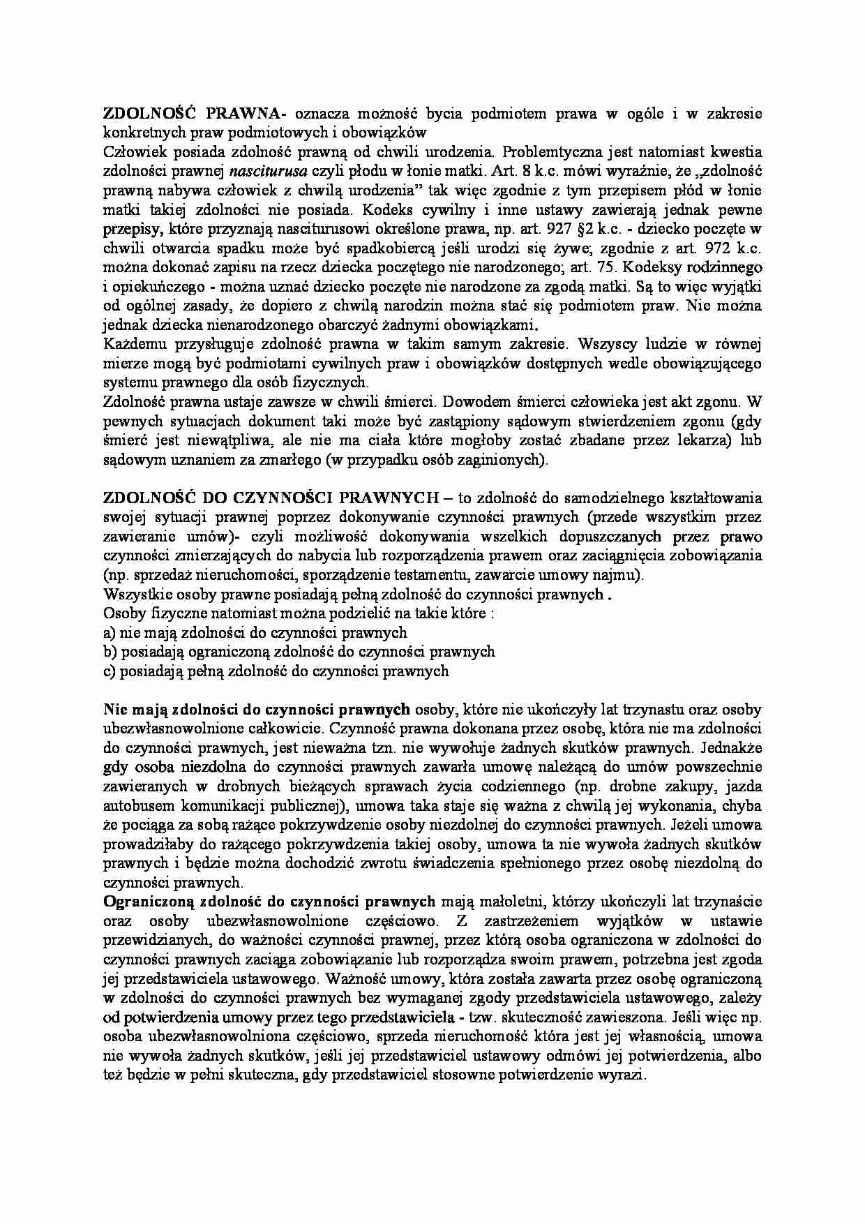 Zdolność prawna, a zdolność do czynności prawnych - strona 1