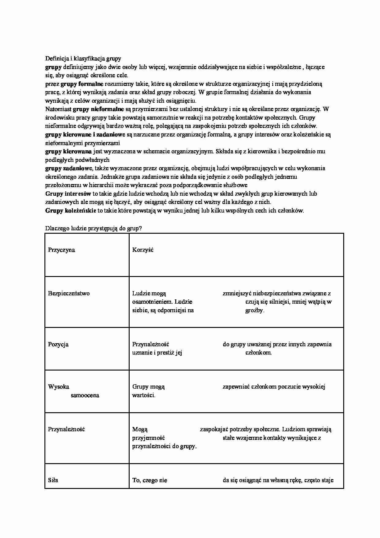 Definicja i klasyfikacja grupy - strona 1