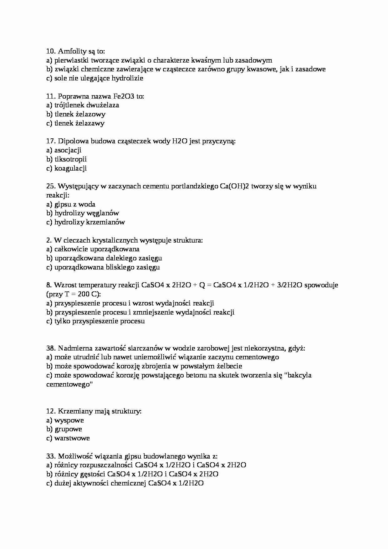 Chemia budowlana - pytania  - strona 1