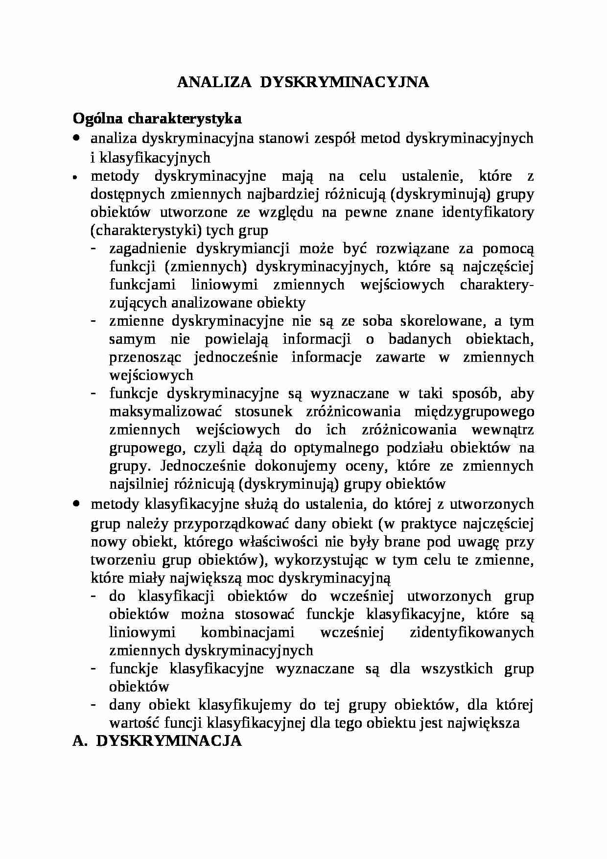 Analiza dyskryminacyjna - charakterystyka - strona 1