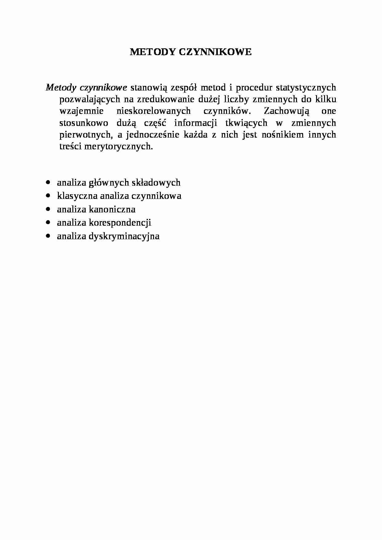 Analiza głównych składowych - metody czynnikowe - strona 1