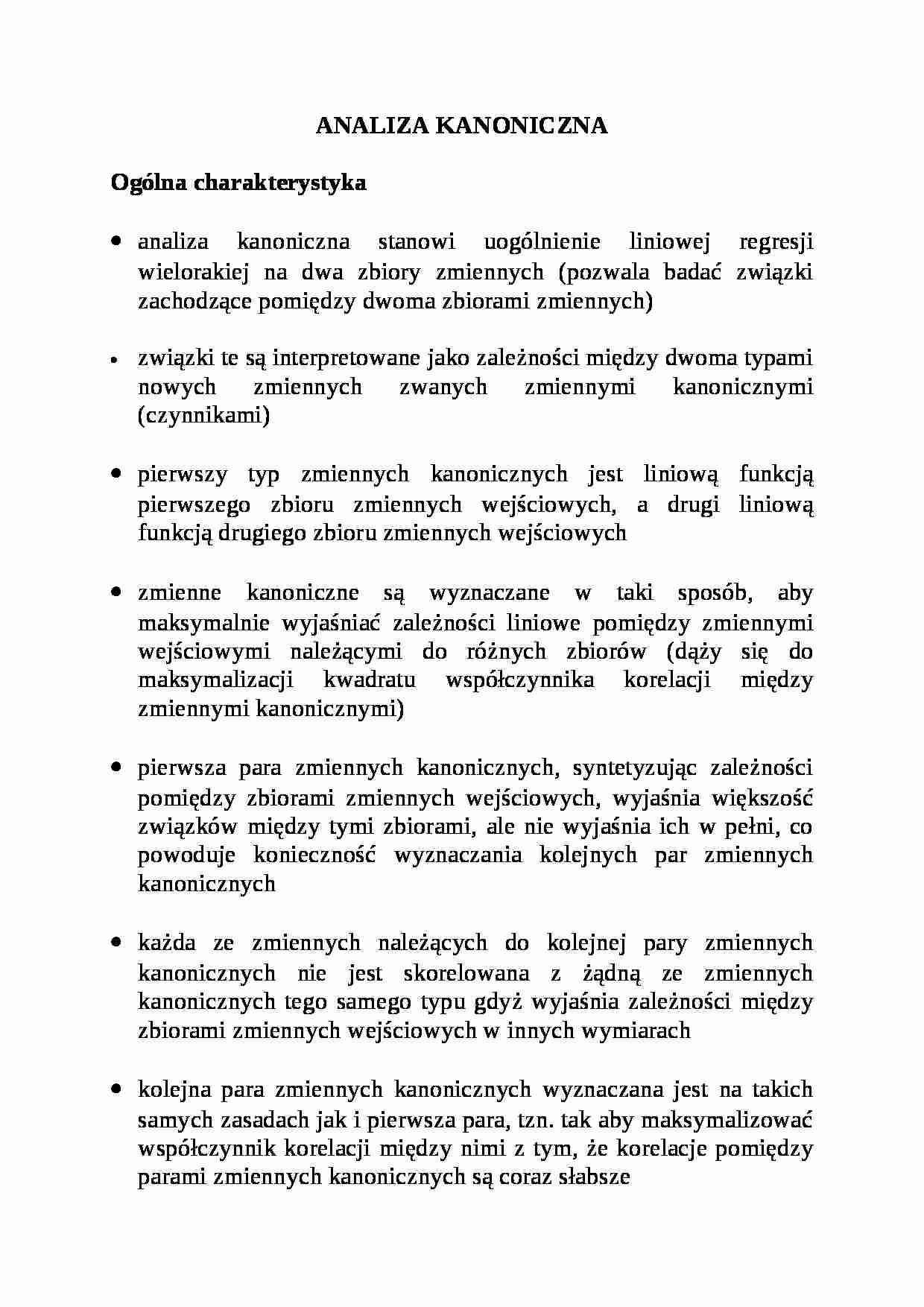 Analiza kanoniczna - charakterystyka - strona 1