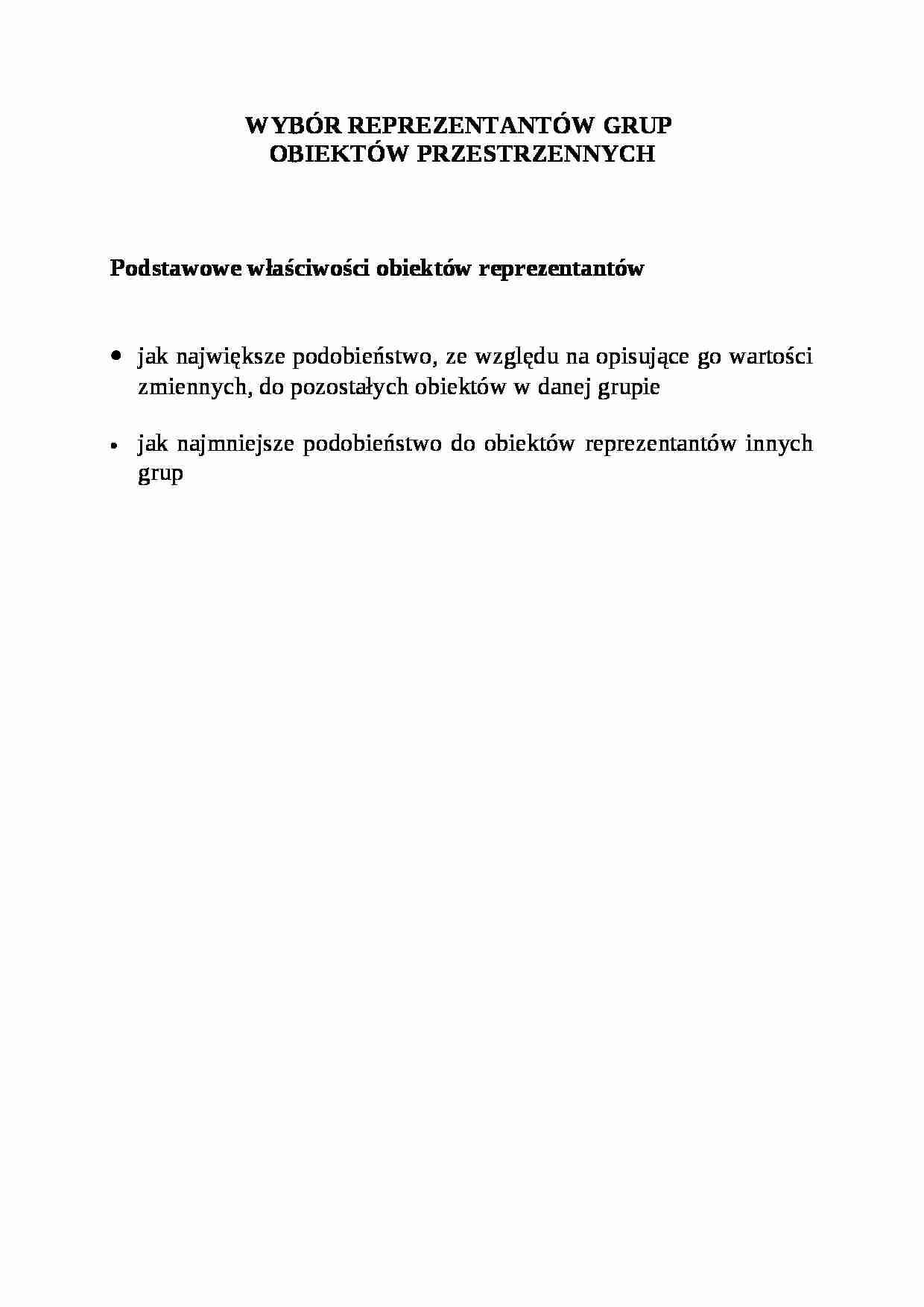 Wybór reprezentantów grup obiektów przestrzennych - strona 1