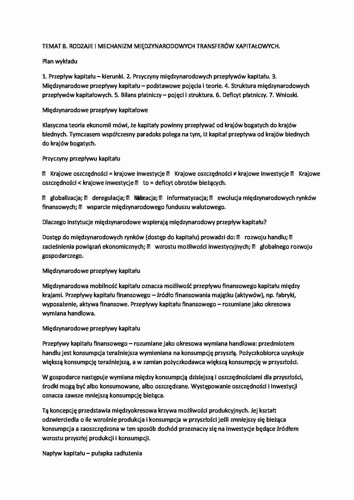 Rodzaje i miechanizm międzynarodowych transferów kapitałowych - strona 1
