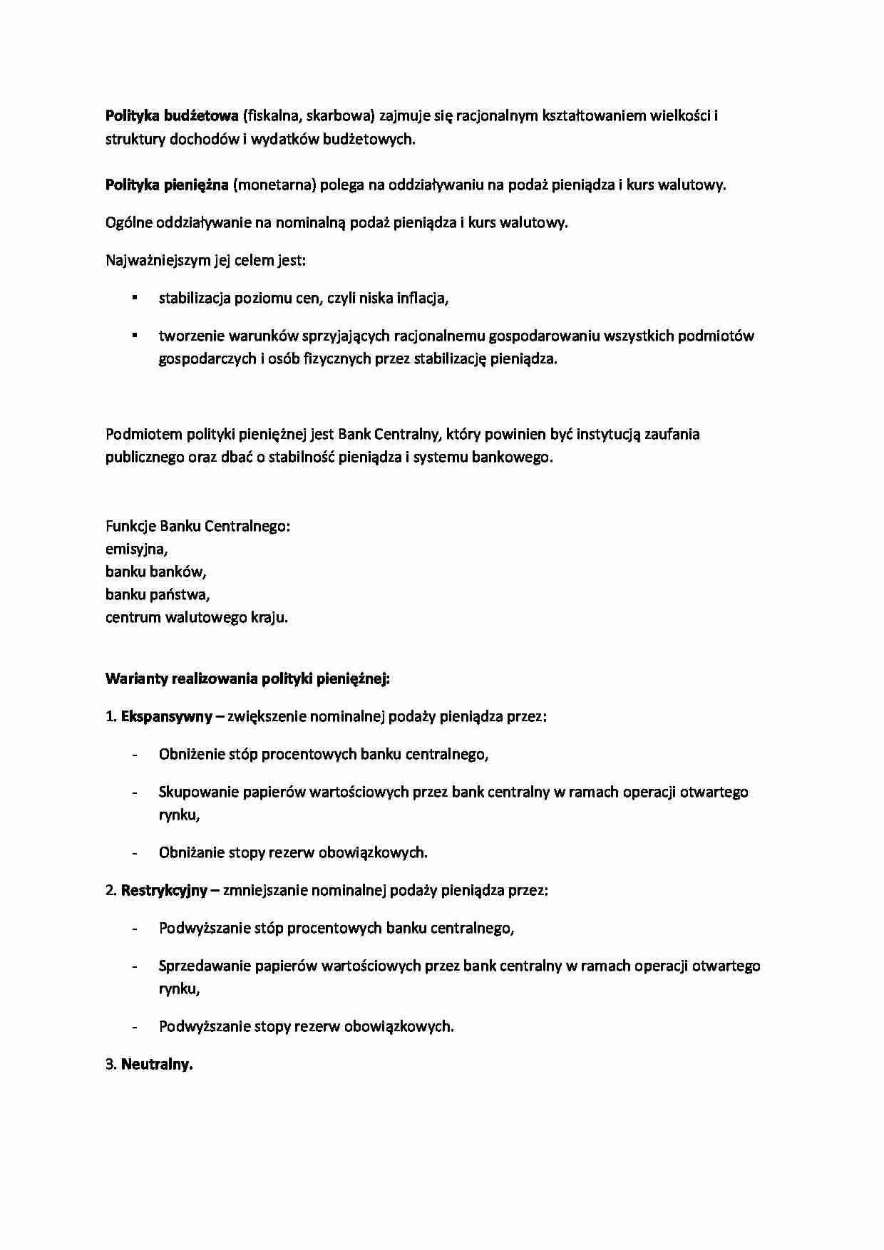 Polityka budżetowa i pieniężna - strona 1