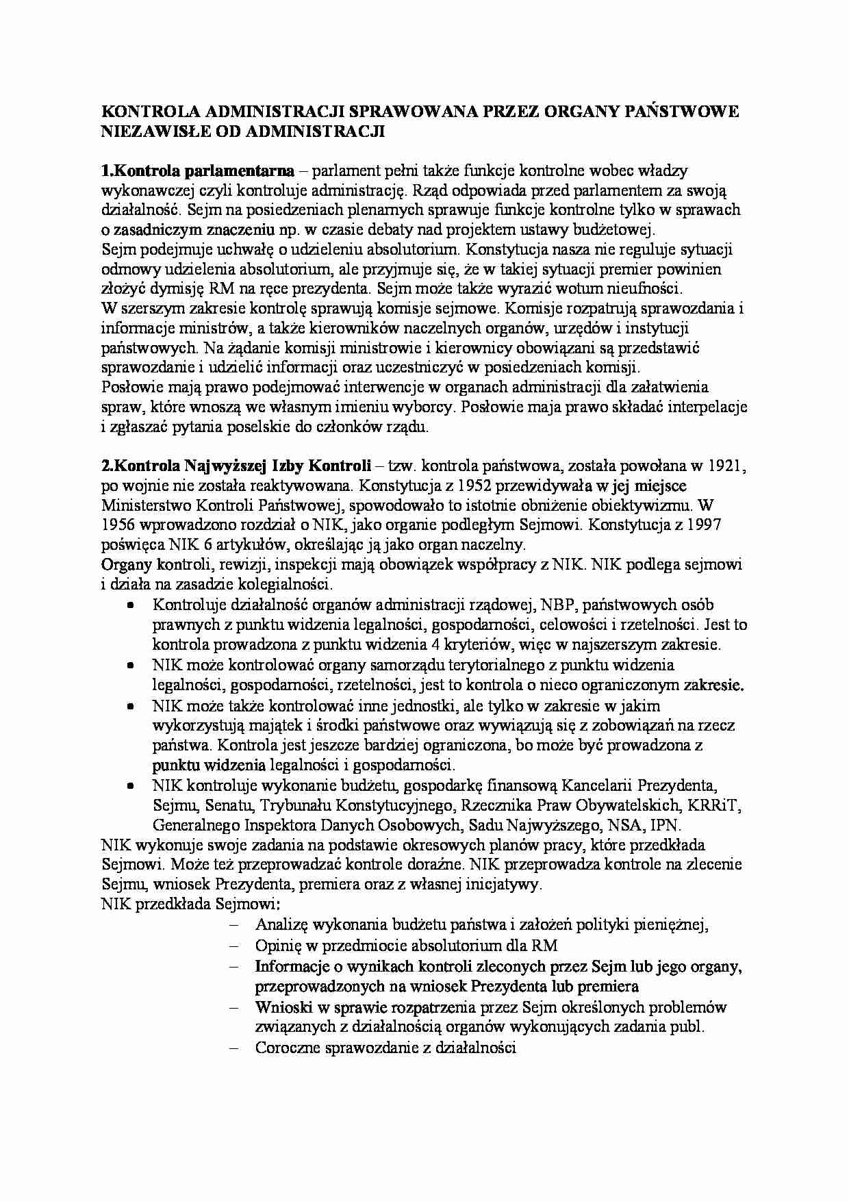 Kontrola administracji - Kontrola parlamentarna - strona 1