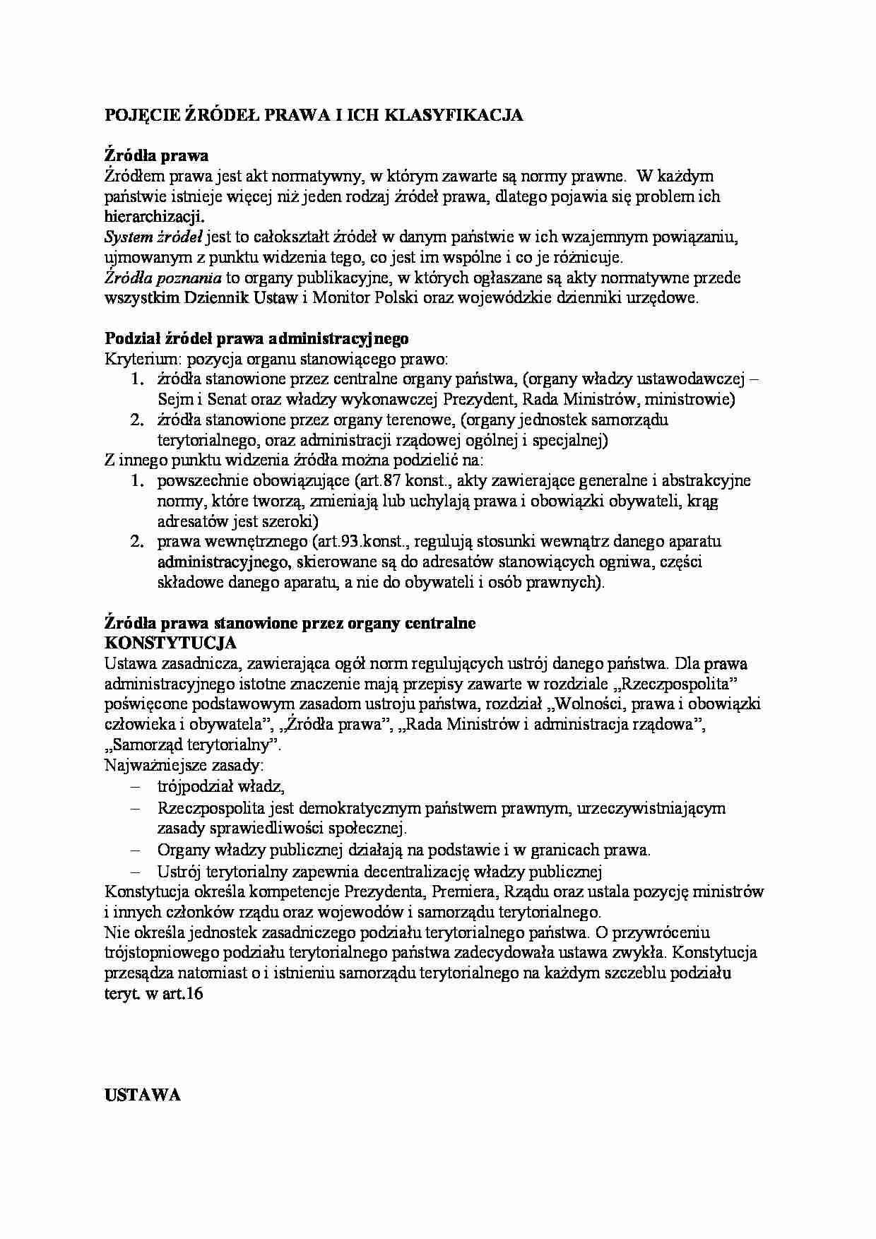 Źródła prawa i ich klasyfikacja - strona 1