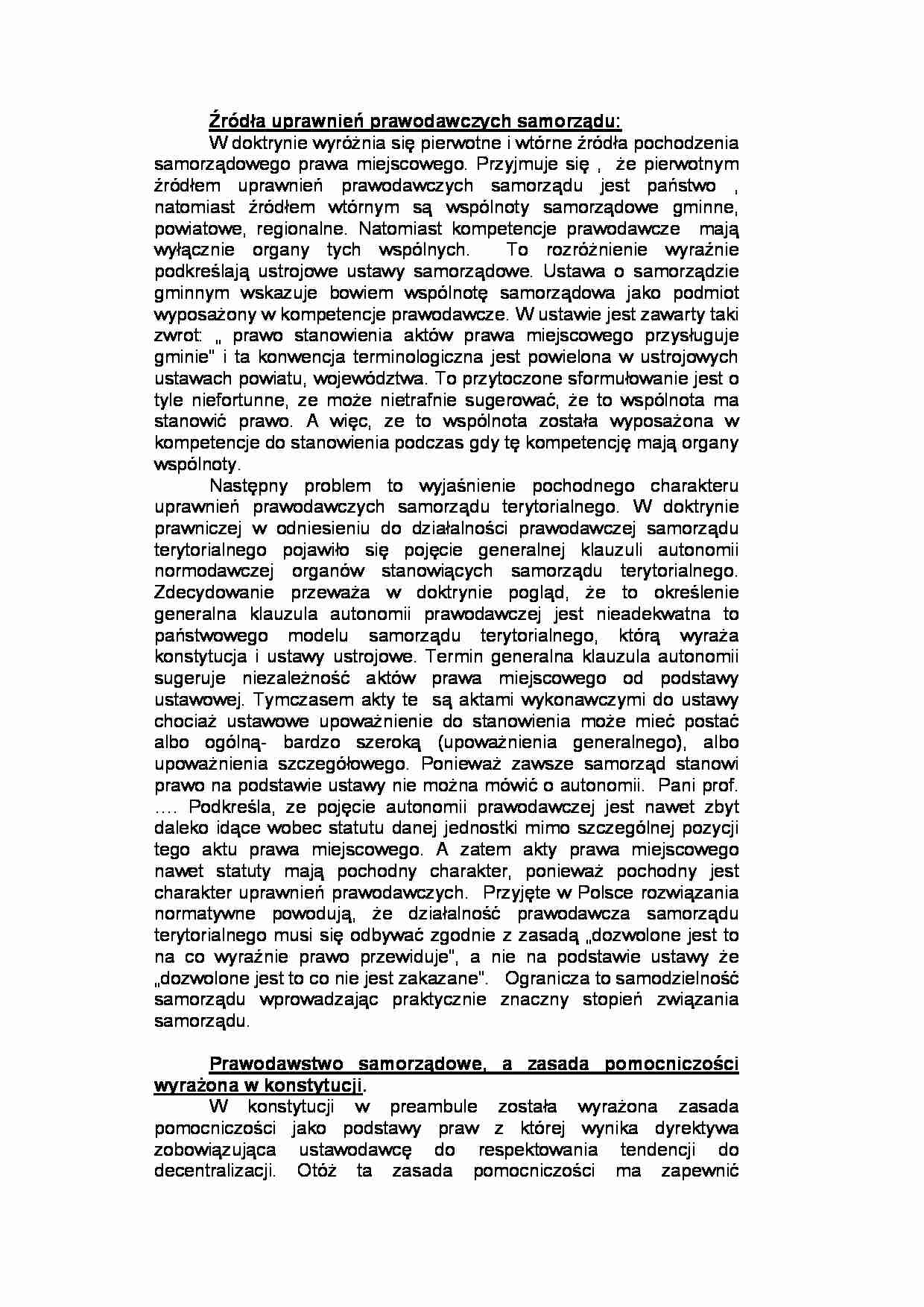 Źródła uprawnień prawodawczych samorządu - strona 1