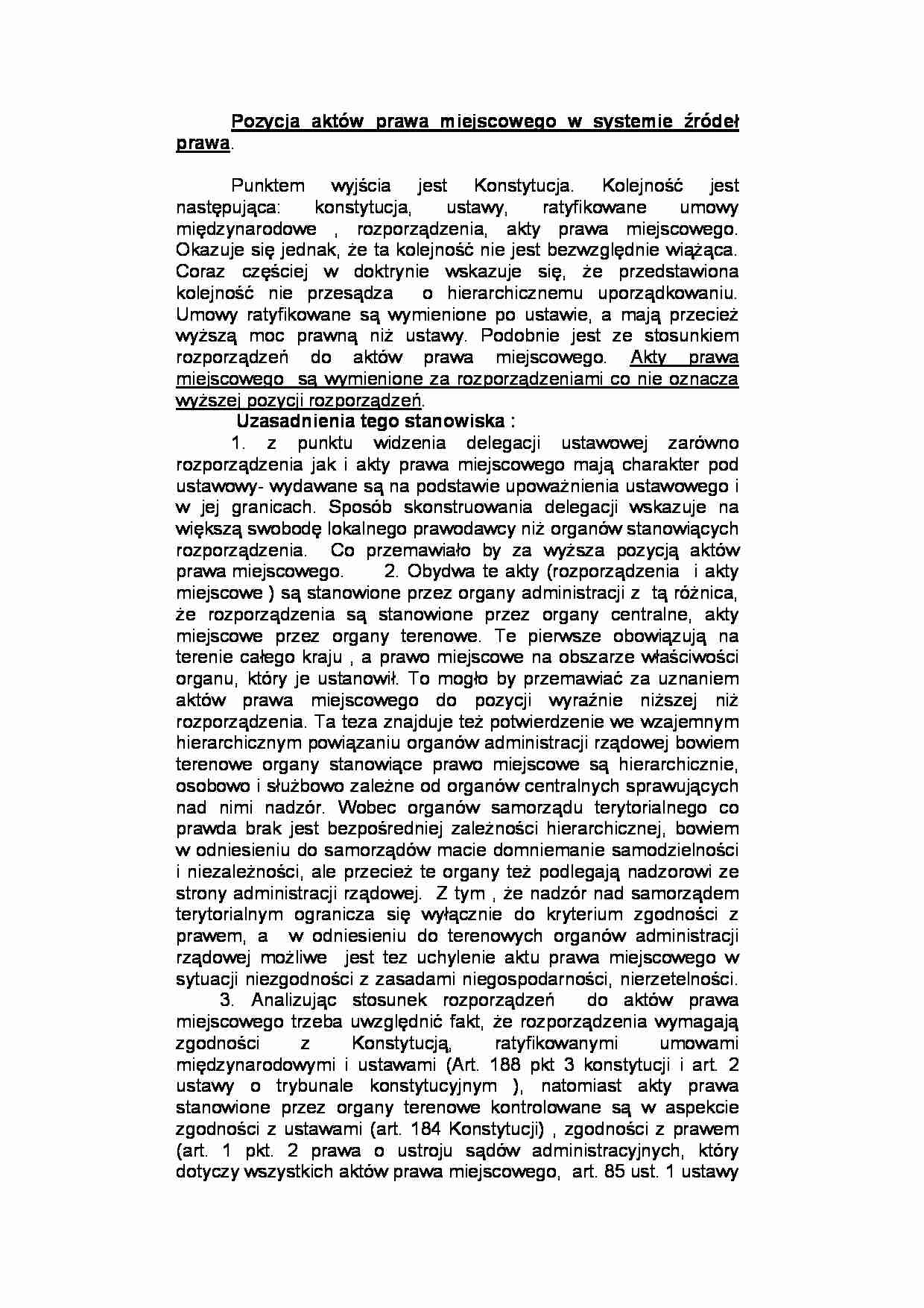 Pozycja aktów prawa miejscowego w systemie źródeł prawa - strona 1