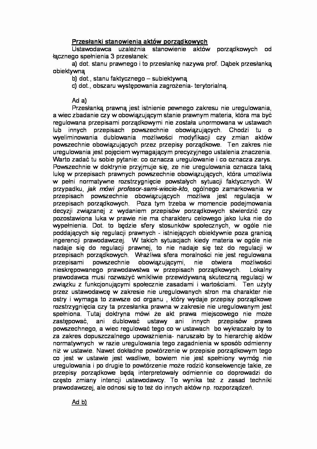 Przesłanki stanowienia aktów porządkowych - strona 1