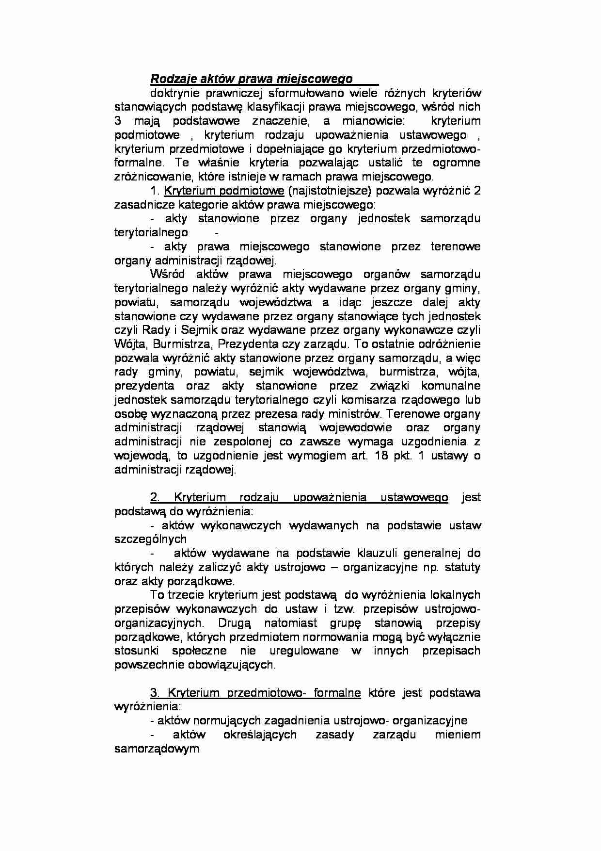 Rodzaje aktów prawa miejscowego - strona 1