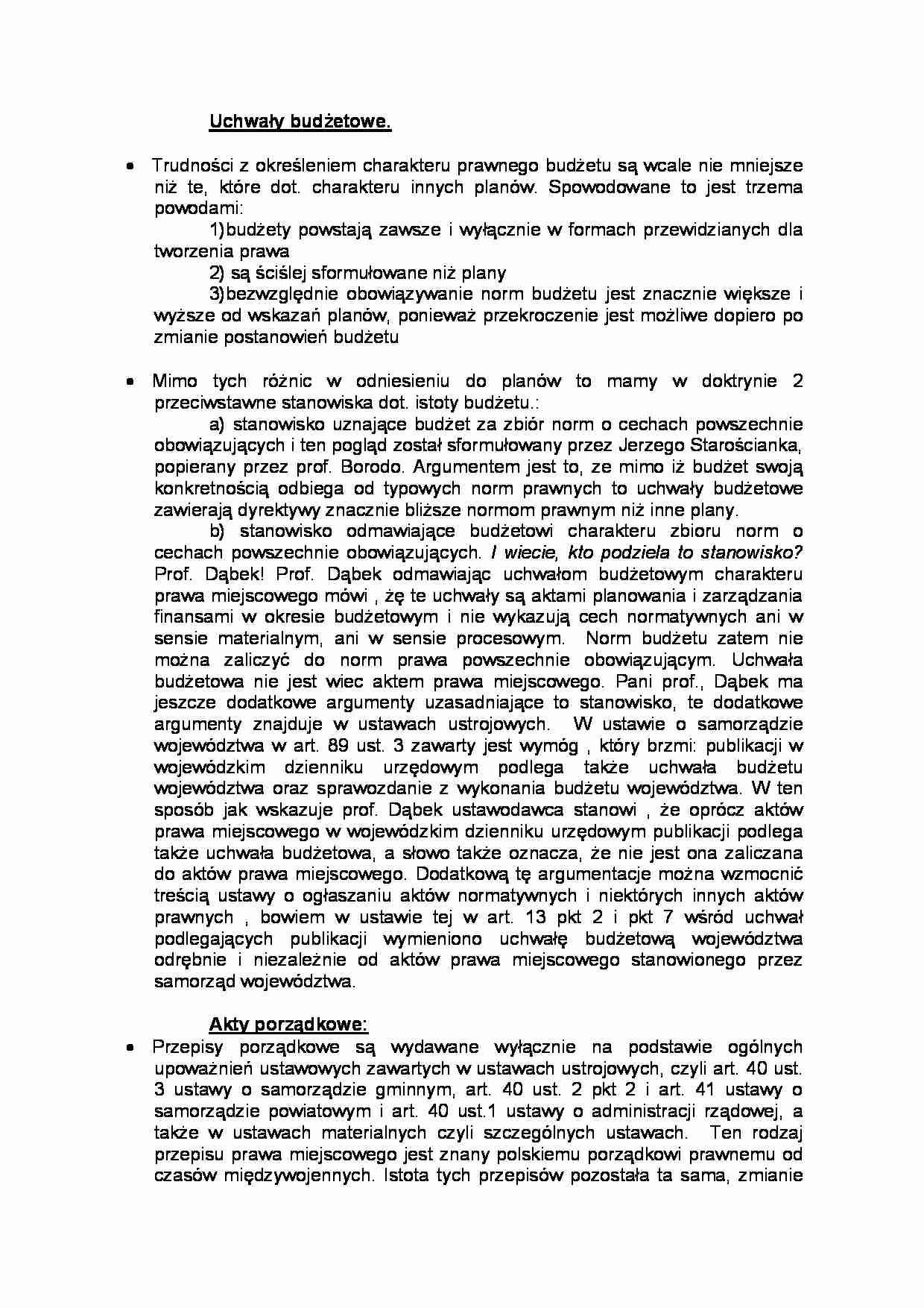 Uchwały budżetowe i akty porządkowe - strona 1