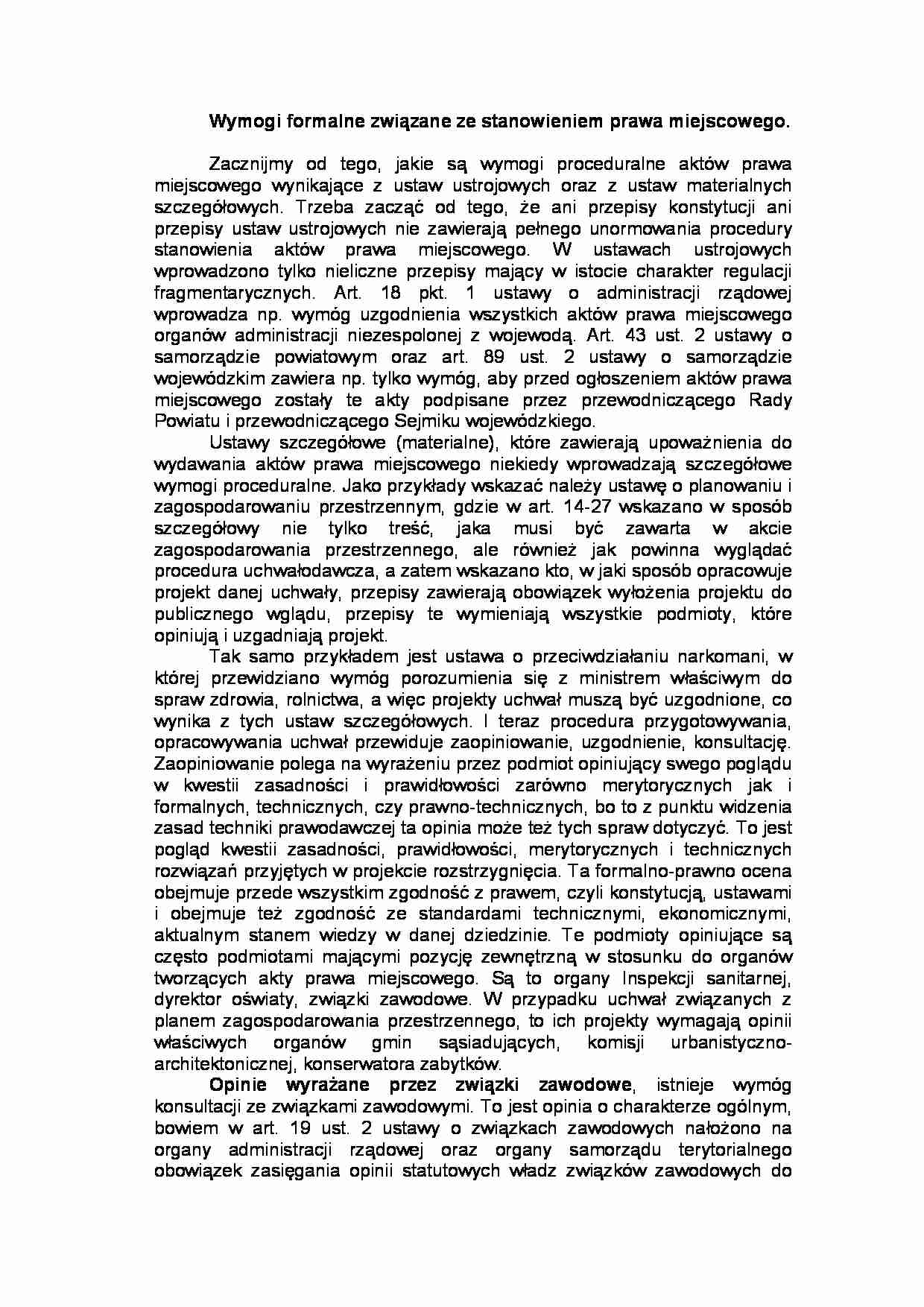 Wymogi formalne związane ze stanowieniem prawa miejscowego - strona 1
