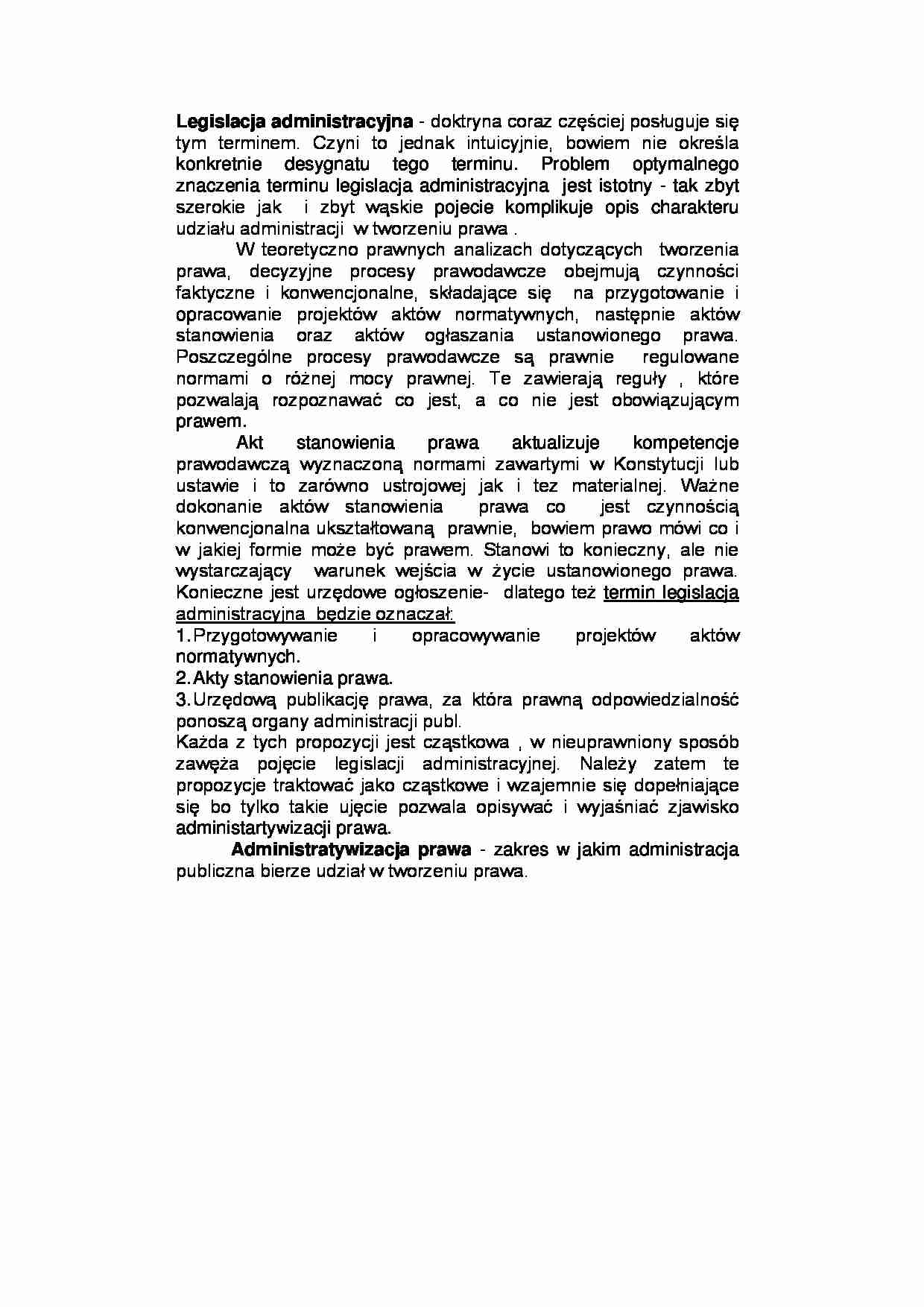 Legislacja administracyjna - zagadnienia wstępne  - strona 1