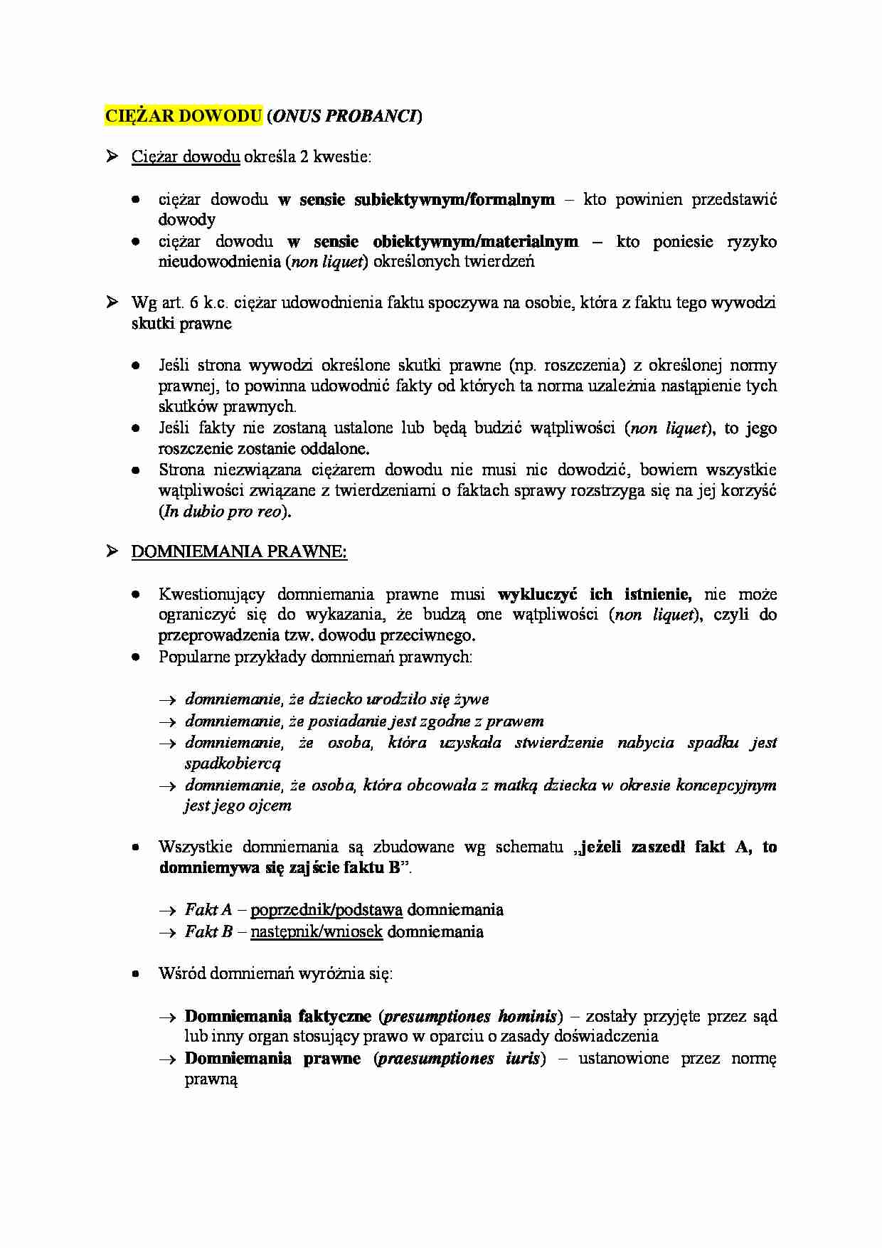 Ciężar dowodu - Domniemania prawne - strona 1