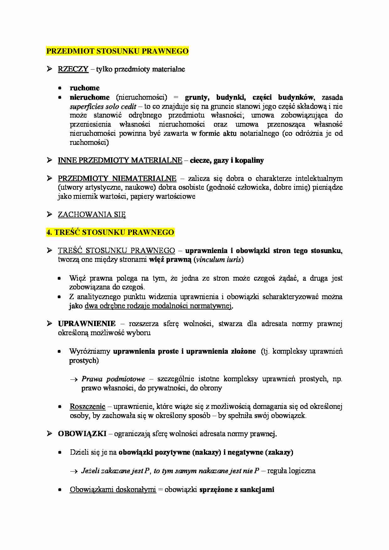 Przedmiot i treść stosunku prawnego - strona 1