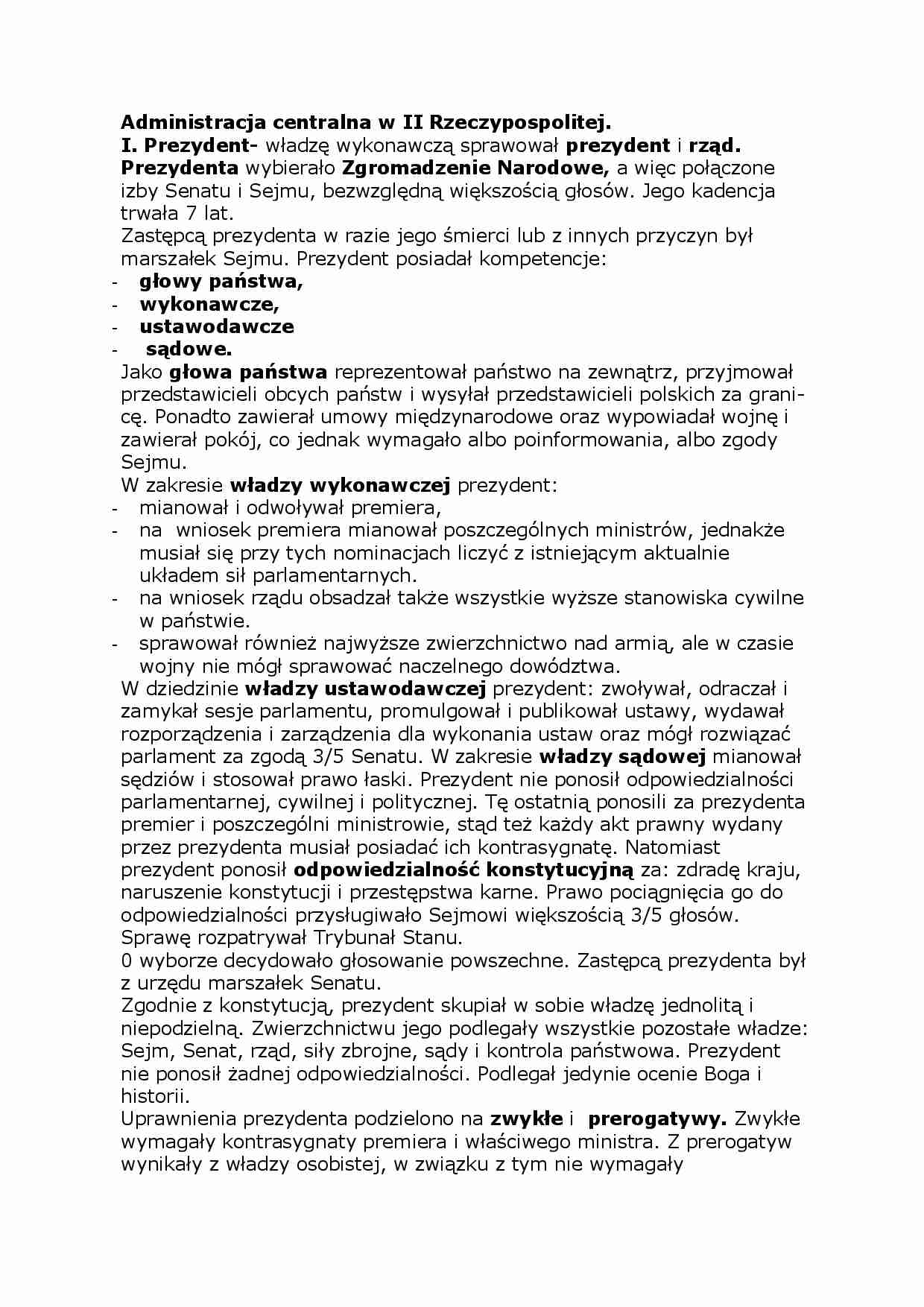Administracja centralna w II Rzeczypospolitej. - strona 1