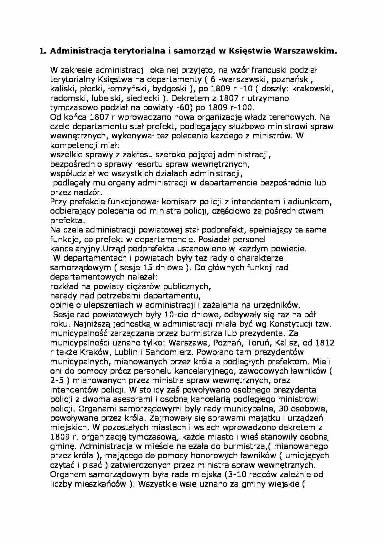 Administracja terytorialna i samorząd w Księstwie Warszawskim - strona 1