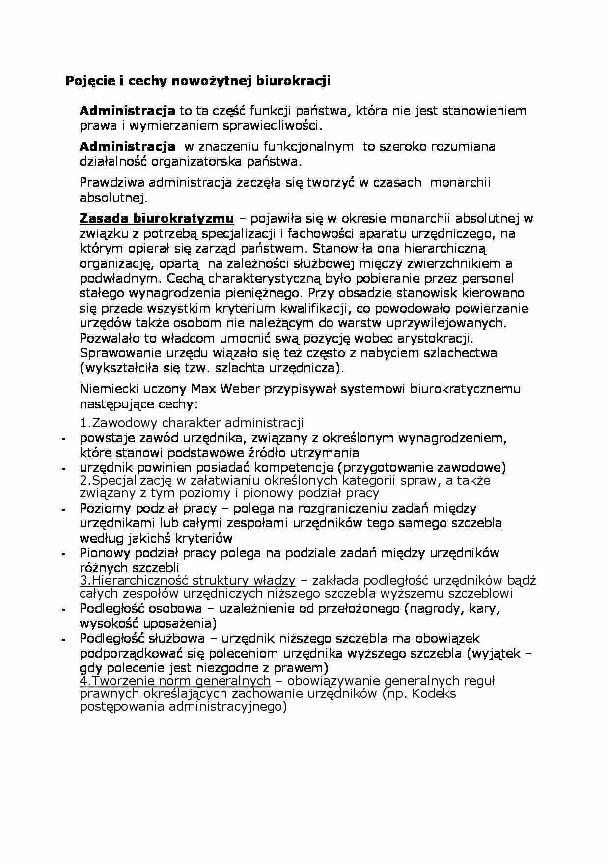 Pojęcie i cechy nowożytnej biurokracji - strona 1