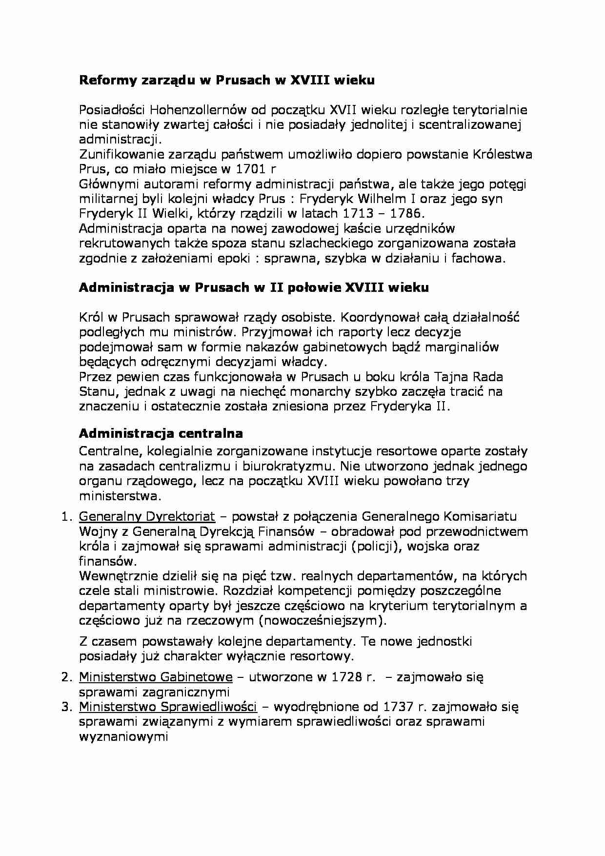 Reformy zarządu w Prusach w XVIII wieku - strona 1