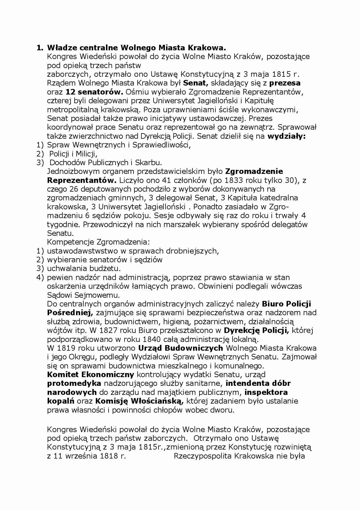 Władze centralne Wolnego Miasta Krakowa - strona 1