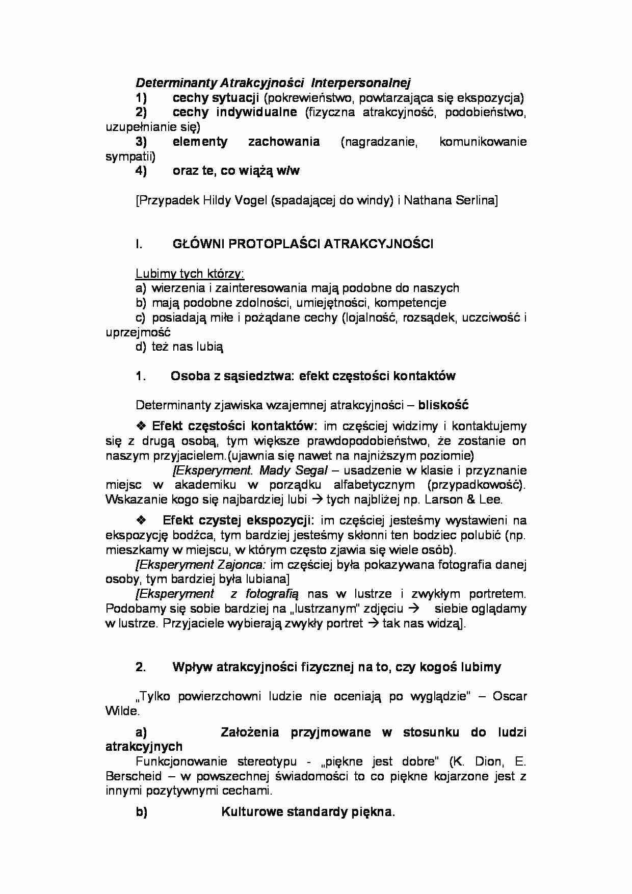 Determinanty Atrakcyjności  interpersonalnej - strona 1