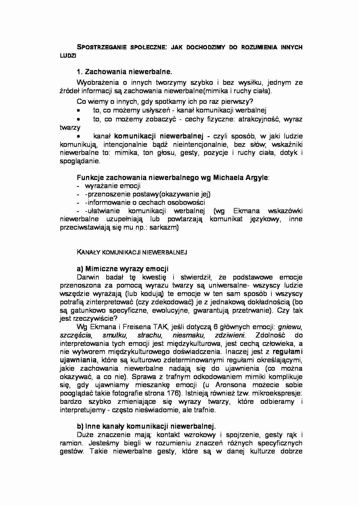 Spostrzeganie społeczne - Zachowania niewerbalne - strona 1