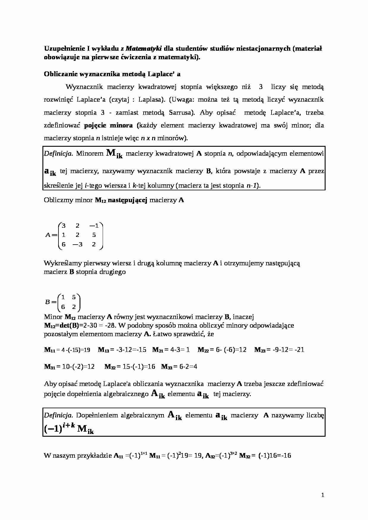 Uzupełnienie wykładu 1 z Matematyki - strona 1
