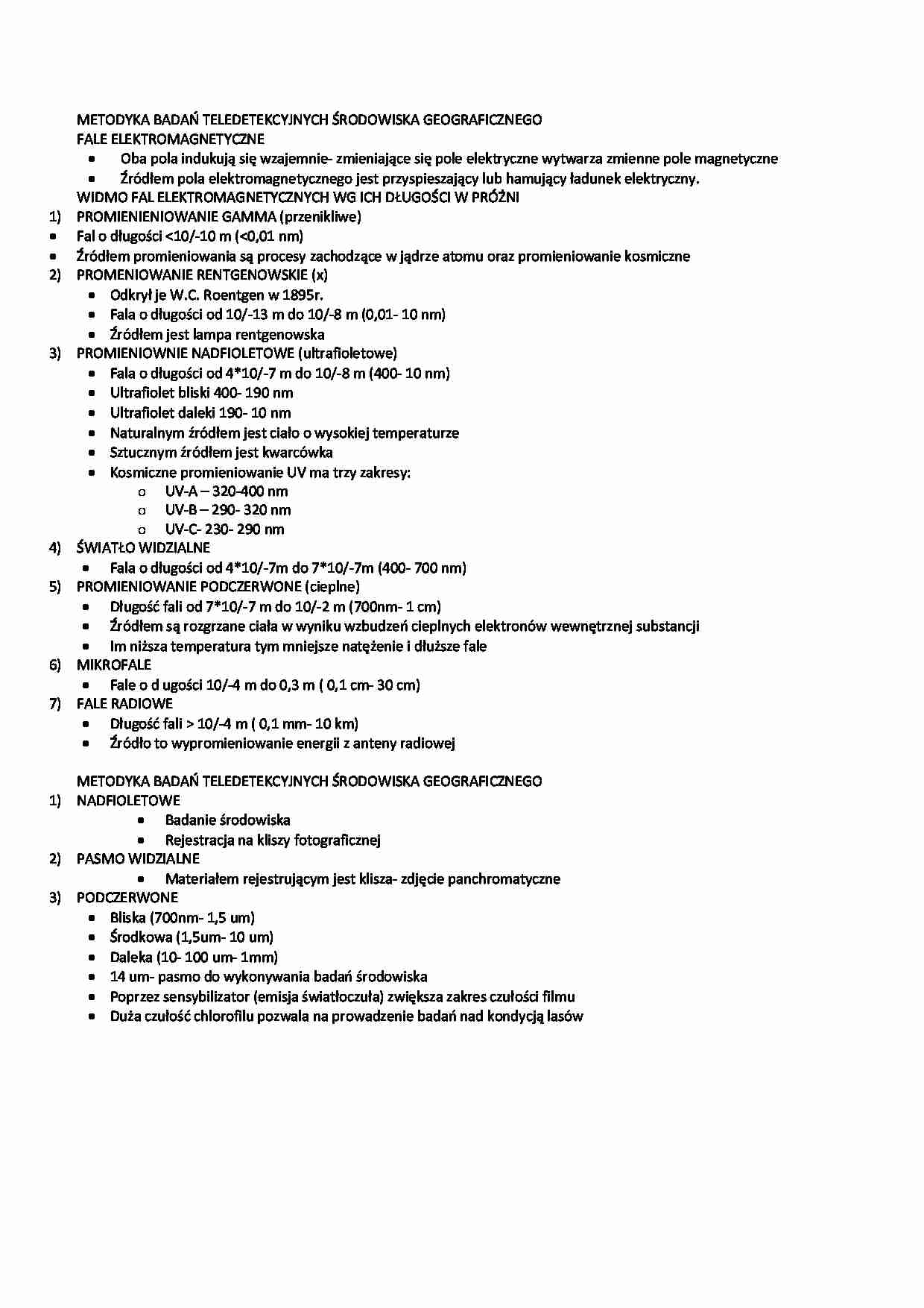 METODYKA BADAŃ TELEDETEKCYJNYCH ŚRODOWISKA GEOGRAFICZNEGO - strona 1
