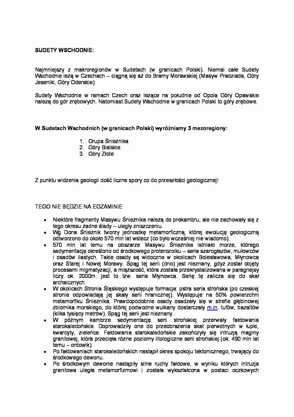 SUDETY WSCHODNIE - strona 1