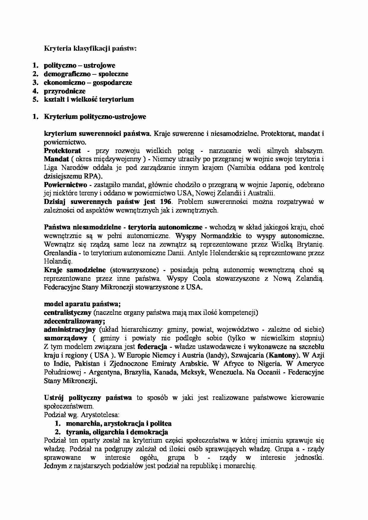 kryteria klasyfikacji państw - strona 1