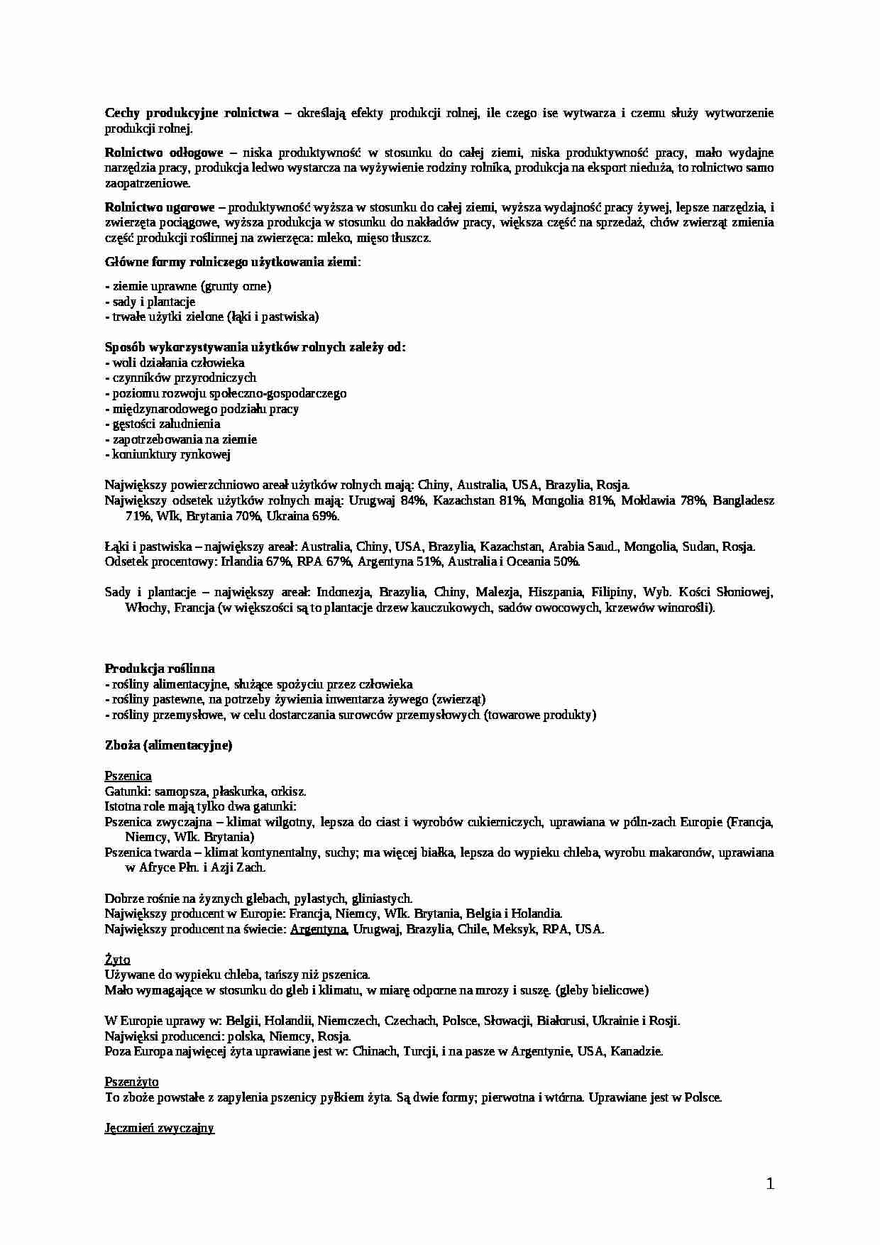Cechy produkcyjne rolnictwa - efekty produkcji rolnej - strona 1