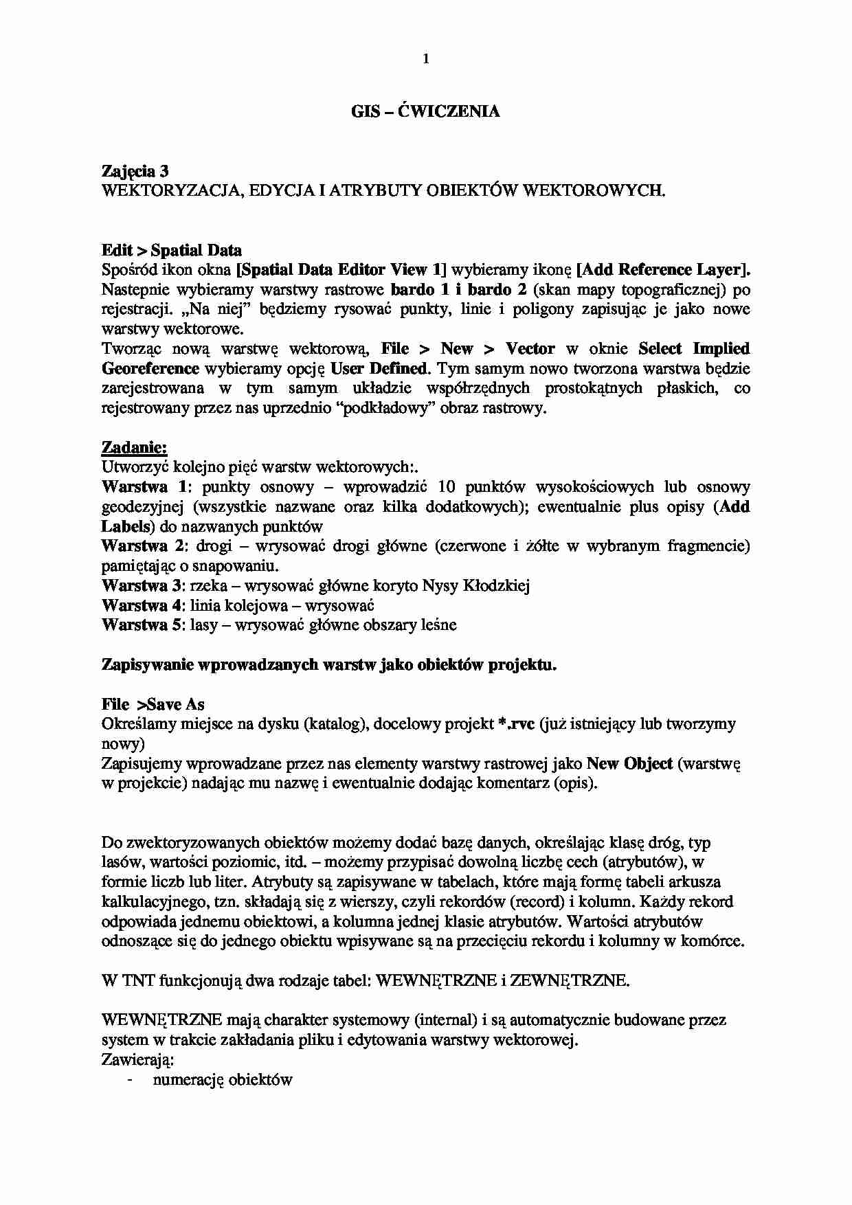 WEKTORYZACJA EDYCJA I ATRYBUTY OBIEKTÓW WEKTOROWYCH - strona 1