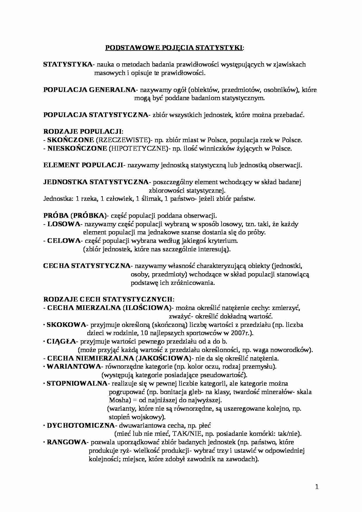 Podstawowe pojęcia statystyki - strona 1