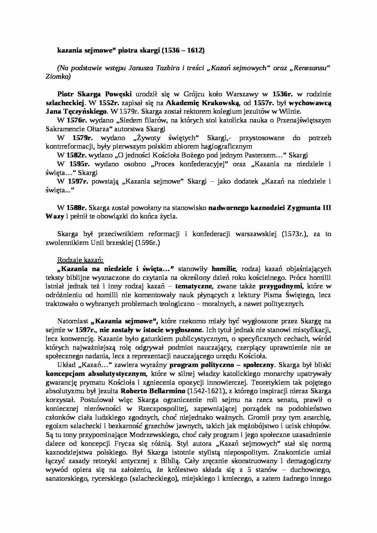 Kazania sejmowe Piotra Skargi - strona 1
