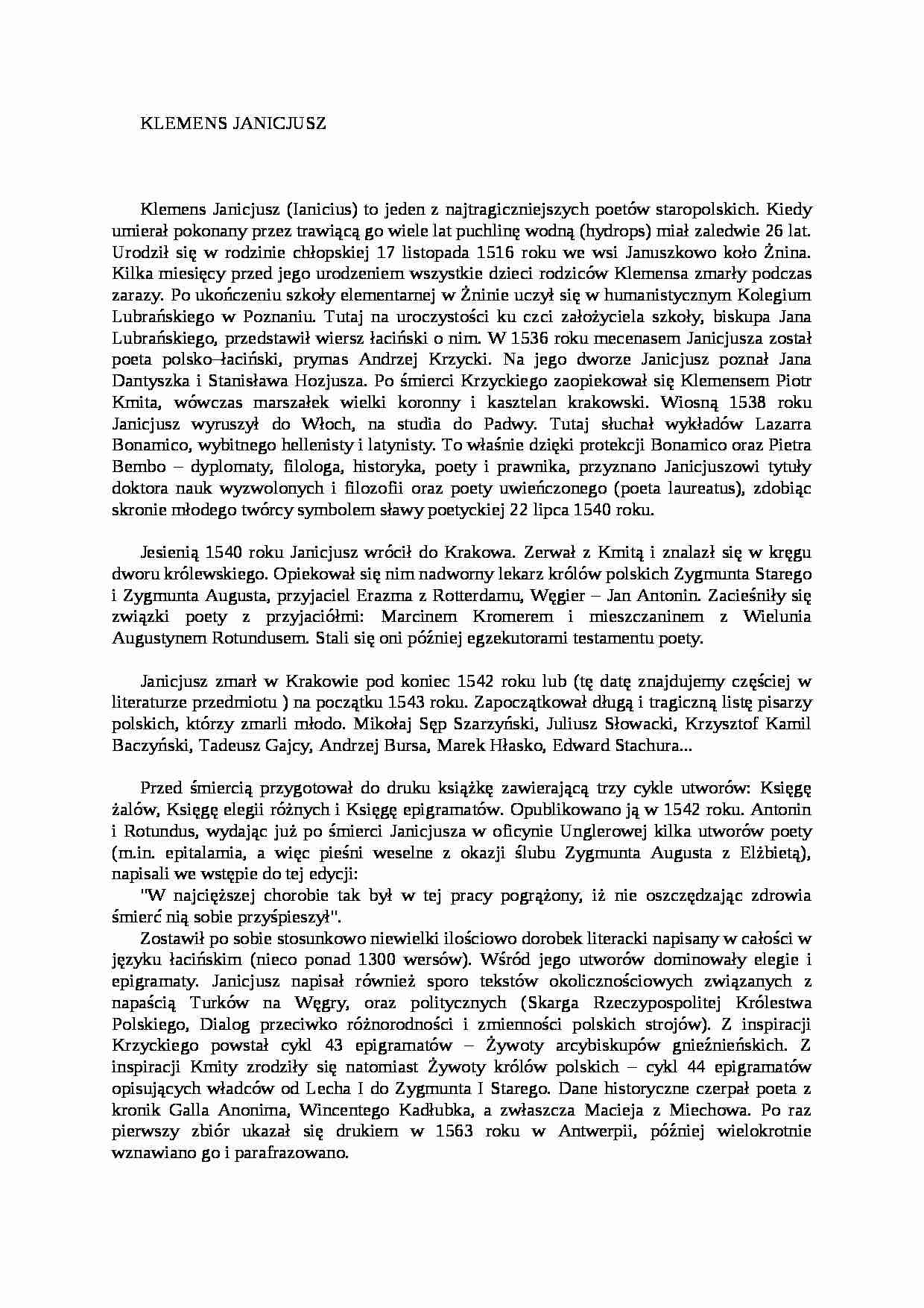 Klemens Janicjusz - życiorys - strona 1