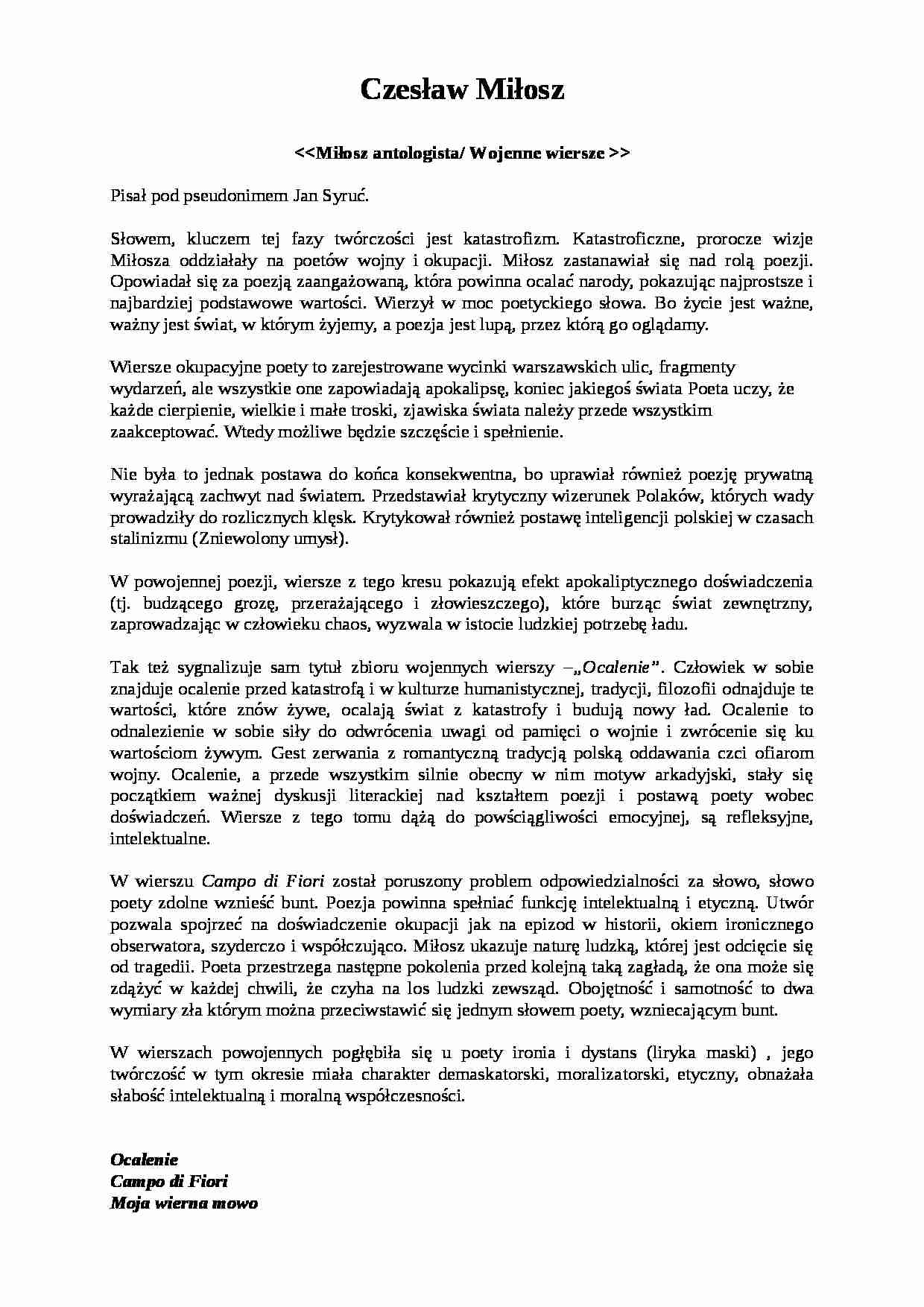 Czesław Miłosz - biografia - strona 1