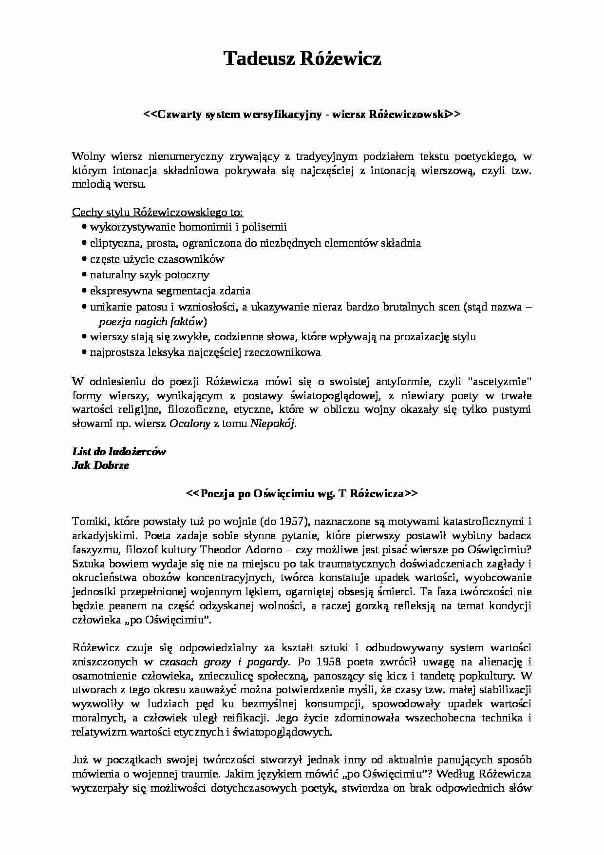 Tadeusz Różewicz - cechy stylu - strona 1