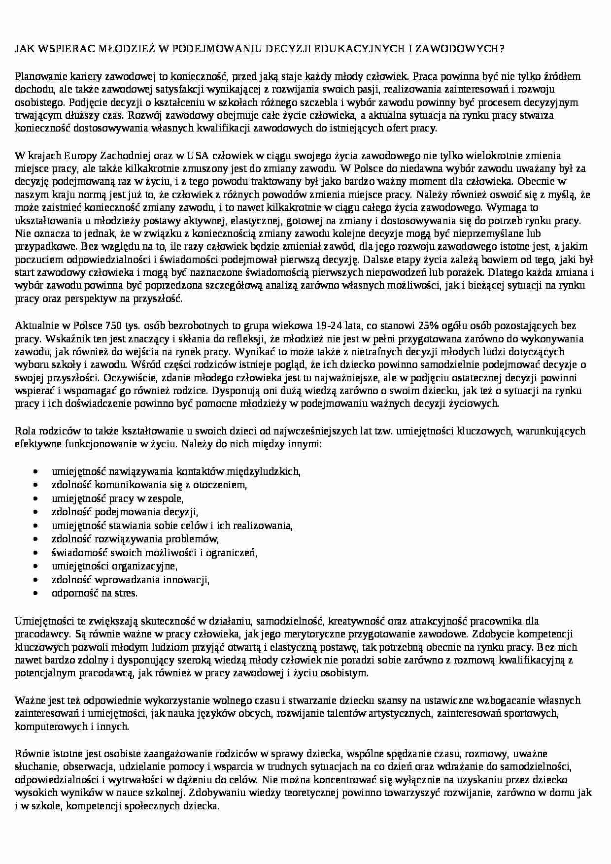 Wspieranie młodzieży w podejmowaniu decyzji zawodowych - strona 1