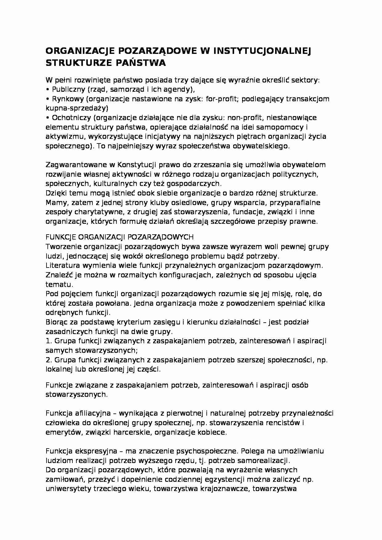 Organizacje pozarządowe w instytucjonalnej strukturze prawa - strona 1